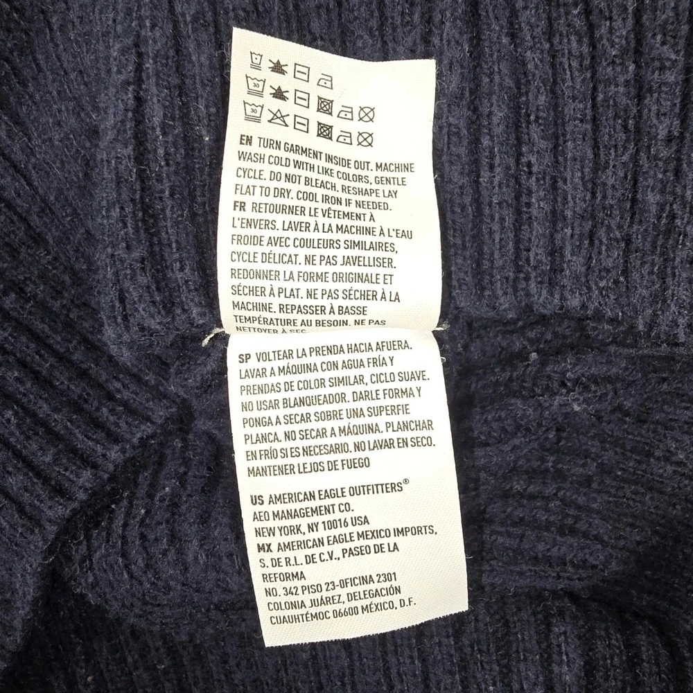 American Eagle Mens M Navy Blue Sweater Colorblock Ribbed Knit Crewneck Pullover